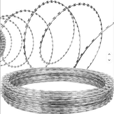 উচ্চ টেনসাইল শক্তি সহ নিরাপত্তা বেড়ার জন্য হট-ডিপড গ্যালভানাইজড 450 মিমি আউটডায়ামিটার রেজার বার্বড ওয়্যার